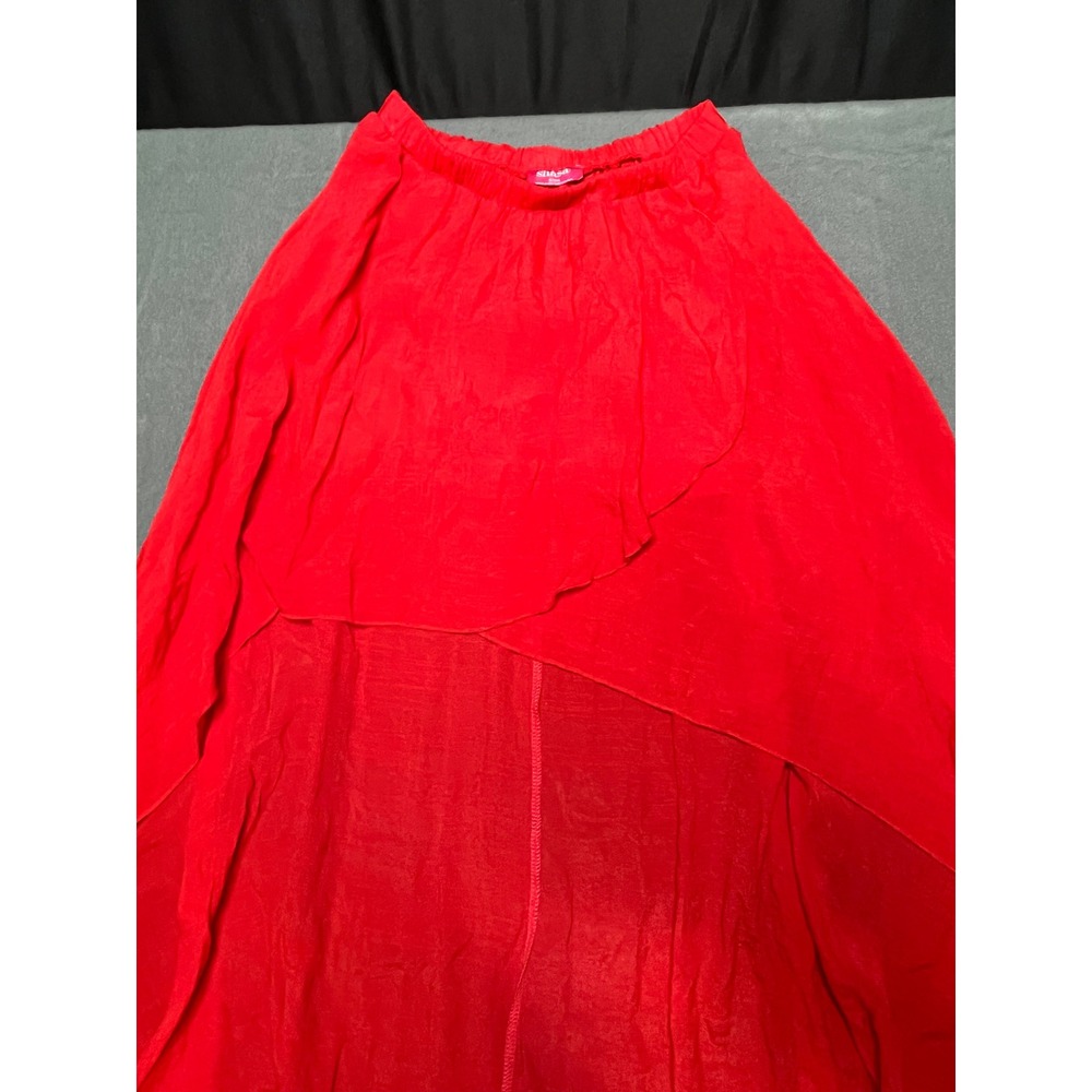 Shasa Red High Low Maxi Skirt Elastic Waist Flowy Asymmetrical Hem Small - Picture 3 of 12